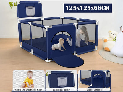 Portable Baby Playpen Fence Gate Wall Fence Barrier Play Gym Mat 125cm