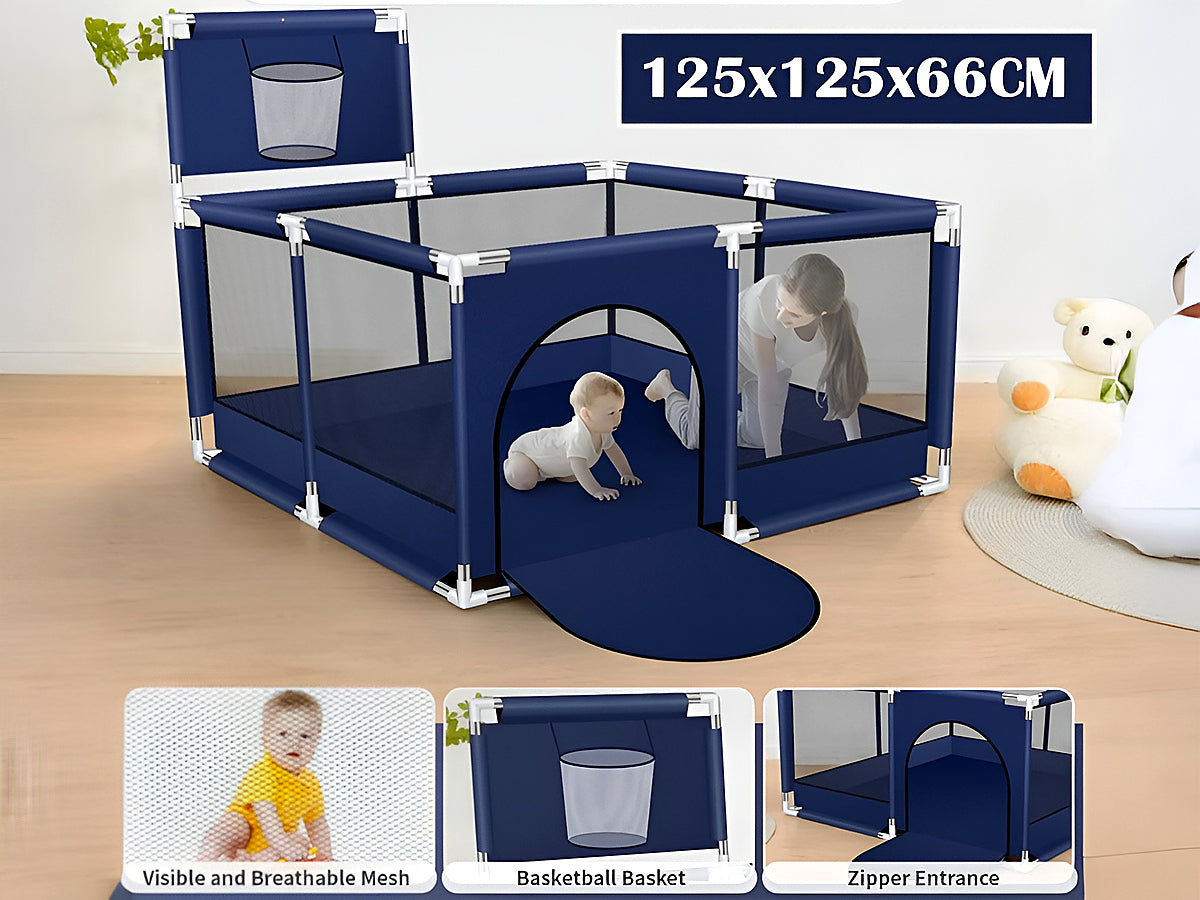 Portable Baby Playpen Fence Gate Wall Fence Barrier Play Gym Mat 125cm