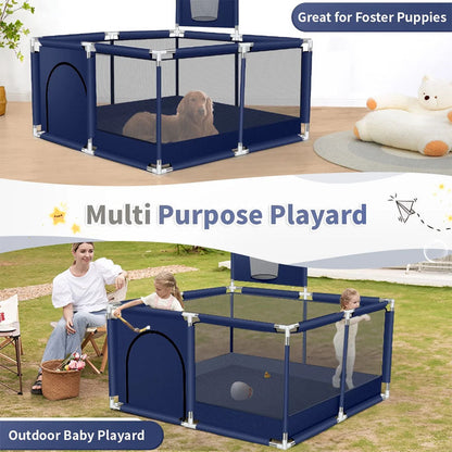Portable Baby Playpen Fence Gate Wall Fence Barrier Play Gym Mat 125cm