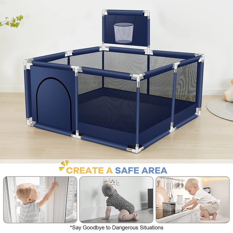 Portable Baby Playpen Fence Gate Wall Fence Barrier Play Gym Mat 125cm
