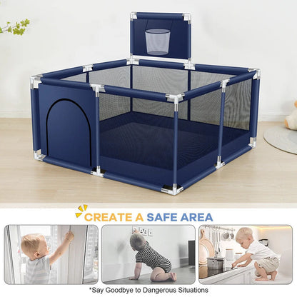 Portable Baby Playpen Fence Gate Wall Fence Barrier Play Gym Mat 125cm