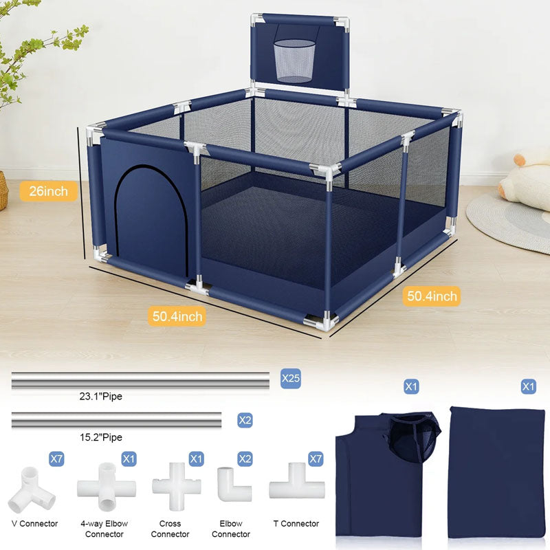 Portable Baby Playpen Fence Gate Wall Fence Barrier Play Gym Mat 125cm