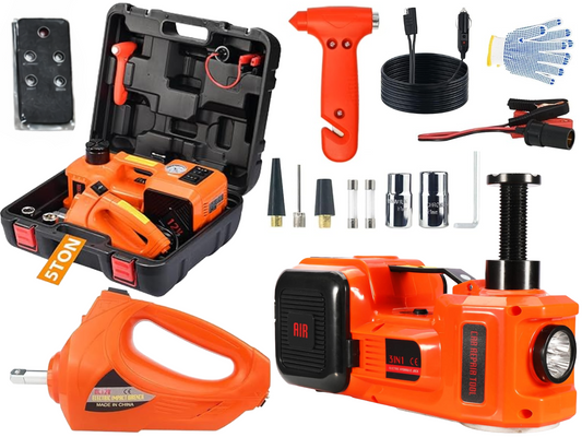 5Ton 12V Car Electric Hydraulic Floor Jack Lift + Impact Wrench Kit Box 3 in 1