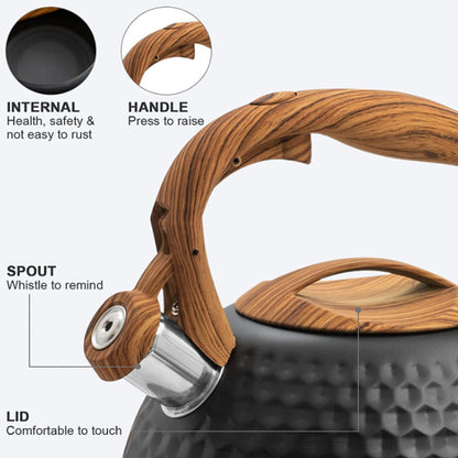 Whistling 304 Stainless Steel Diamond Pattern Tea Kettle with Wood Grain Handle