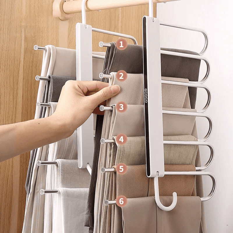 Mobie Space Saving 6 in 1 Multi Functional Folding Hanger for Pants Ties and Belts E2020