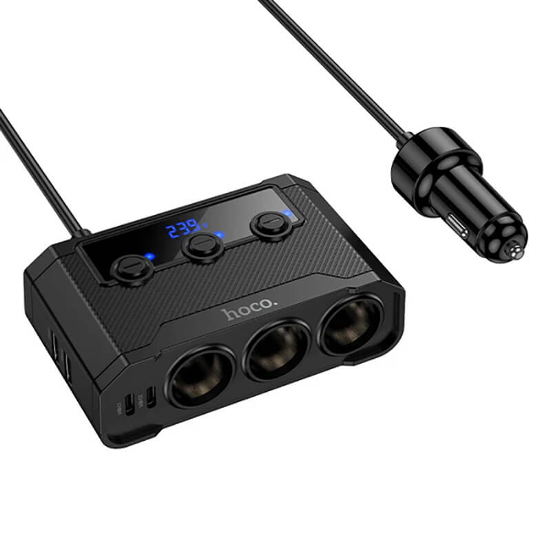 Hoco 240W 7-in-1 Voltage Display Car Power Splitter with 3 Sockets Z64