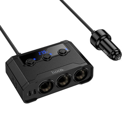 Hoco 240W 7-in-1 Voltage Display Car Power Splitter with 3 Sockets Z64