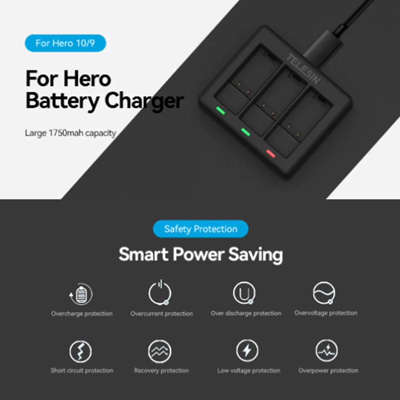TELESIN Battery Charger Used For GoPro 11/10 /9 (Battery no included)