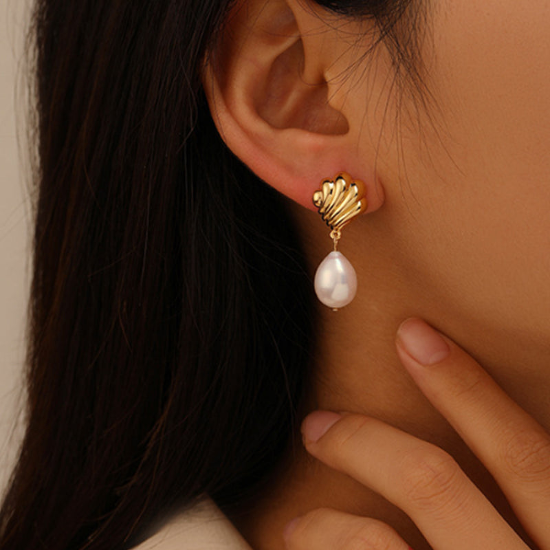 Embellique Gold Shell Pearl Stud Earrings