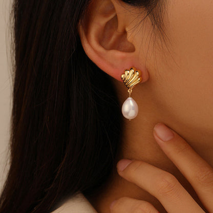 Embellique Gold Shell Pearl Stud Earrings