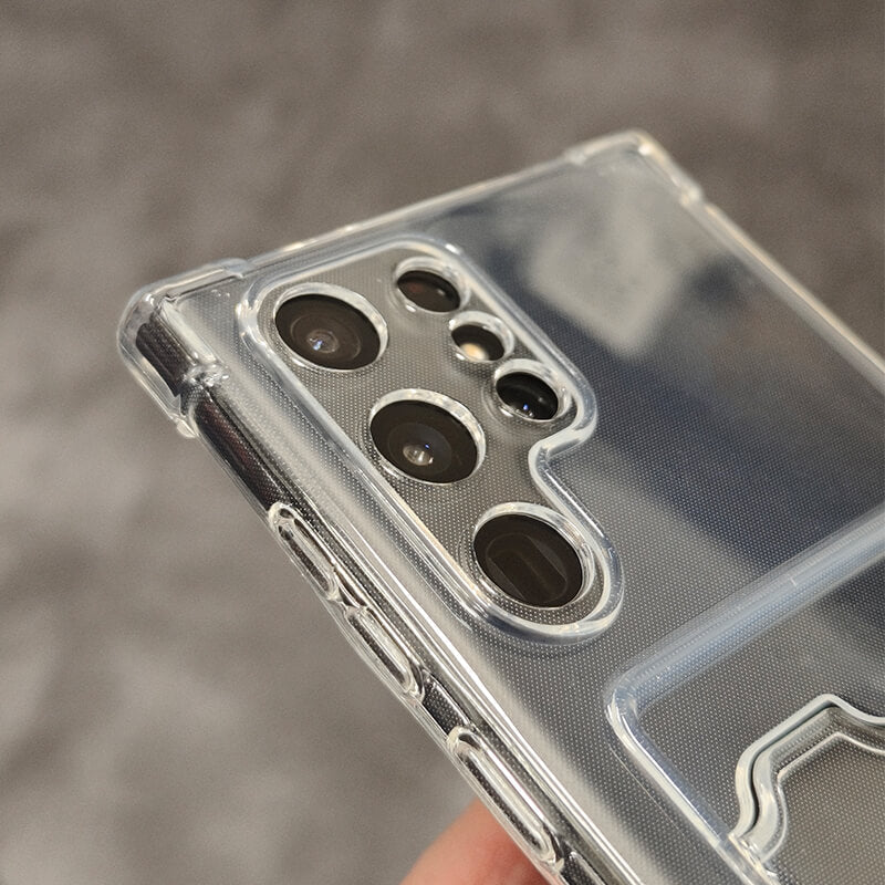 Crystal-Clear Minimalist Wallet Phone Case with Card Holder Compatible with Samsung Galaxy S24 Plus 2024