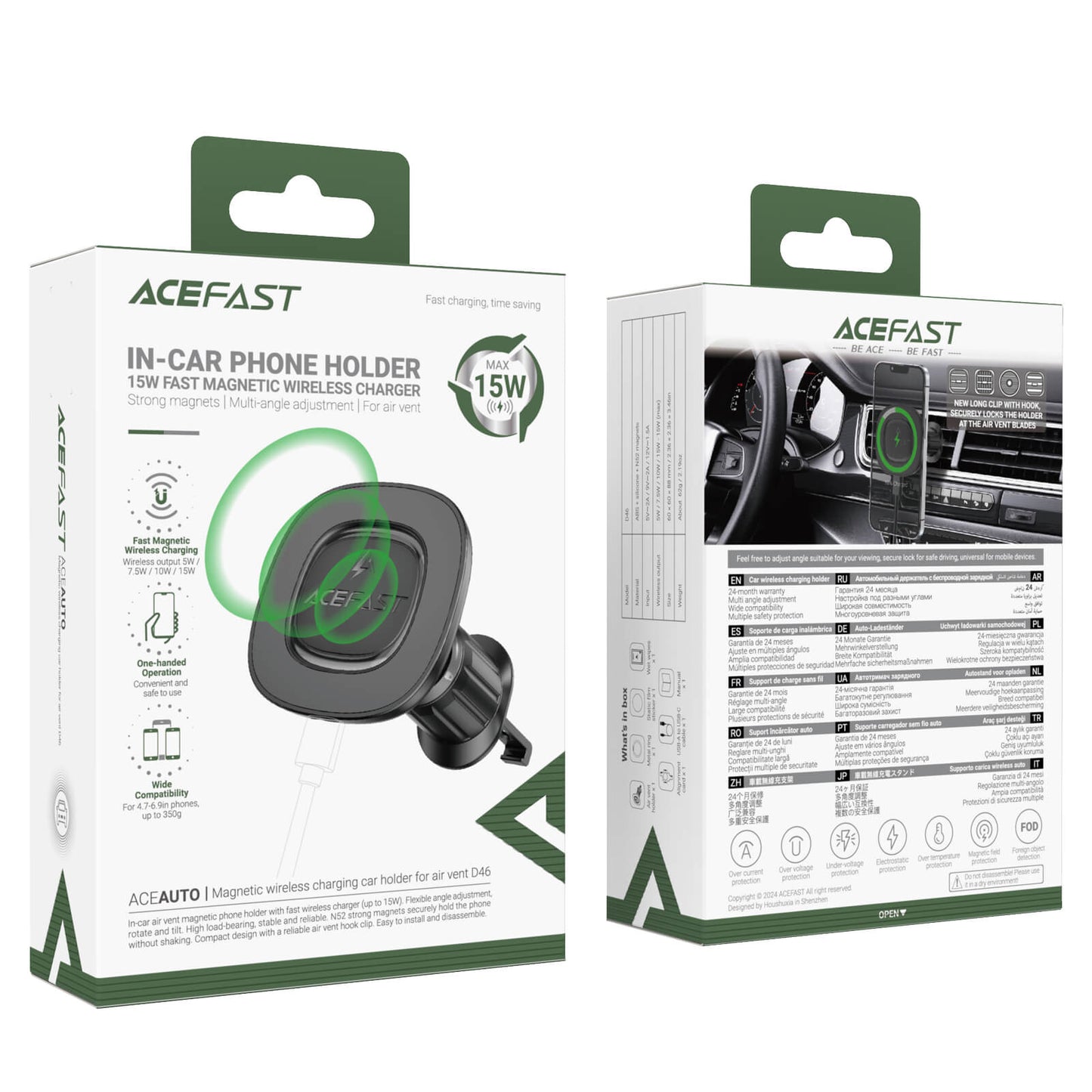 Acefast 15W Wireless Charging Magnetic Car Air Vent Phone Holder D46