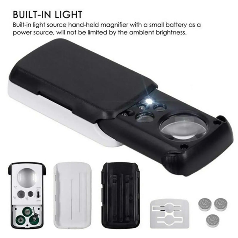 Jewelry Loupe Magnifier with UV LED Light 30X 60X 90X Slide Out Pocket Magn... S