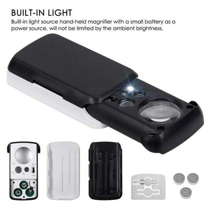 Jewelry Loupe Magnifier with UV LED Light 30X 60X 90X Slide Out Pocket Magn... S