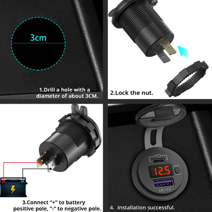 12V USB C Car Charger Socket Dual PD & QC 3.0 Ports Car Adapter with 60cm Wire Blue