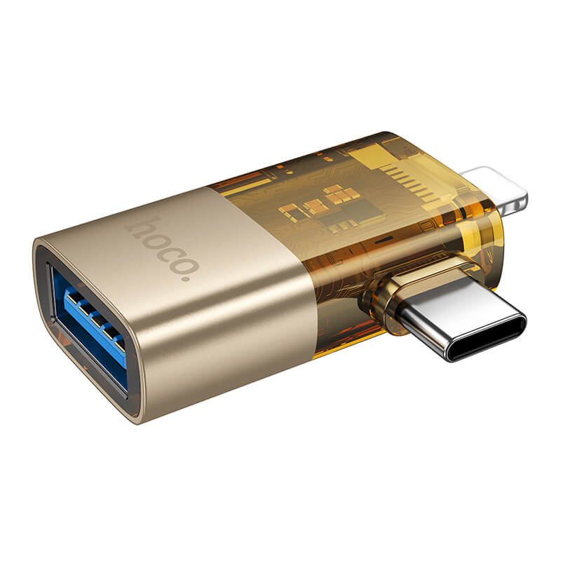 Hoco Dual Lightning Type-C Male to USB Female OTG Adapter UA36E