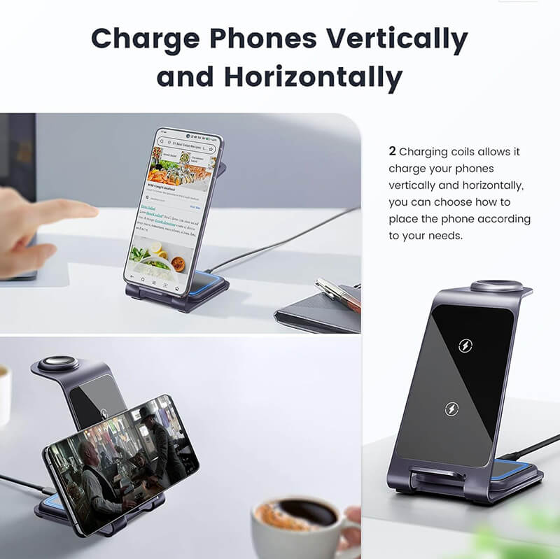 Desktop 3-in-1 Compatible with Phone Samsung Watch Earbuds 15W Fast Wireless Charging Stand