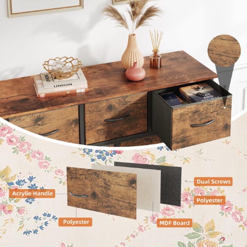 Fabric Dresser for Bedroom with 9 Drawers, Tall 4-Tier Storage Tower for Closet