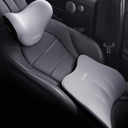 Lumbar Support Pillow and Car Headrest Neck Pillow Set Ergonomic Design Grey