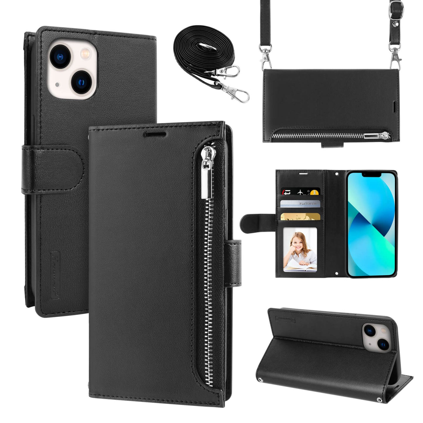 Suitable for Phone Hanman Mich Series Leather Crossbody Wallet Flip Case