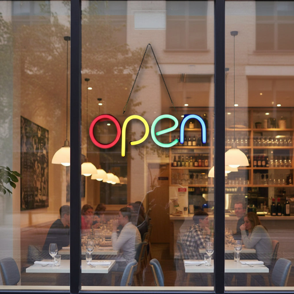 OPEN Neon Sign LED Tube Handmade Visual Artwork Bar Pub Club Wall Decor Light