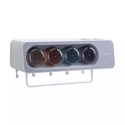 Mobie No Drill Toothbrush Holder Set with Towel Bar and Bathroom Storage E2113