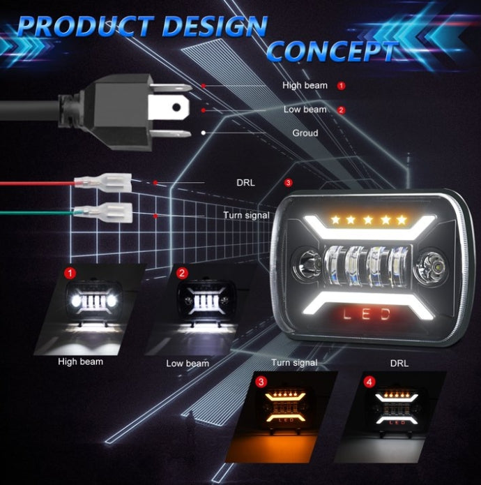 7 Inch Beam 5x7'' 7x6'' Led With Low Beam Turn H6054 Etc 7x6 With Xj Car Low Led