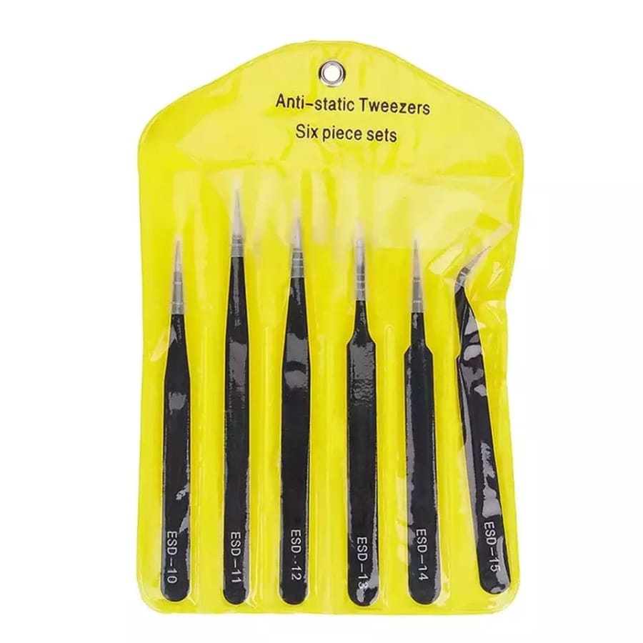 6 Piece Anti-Static Stainless Steel Tweezer Set
