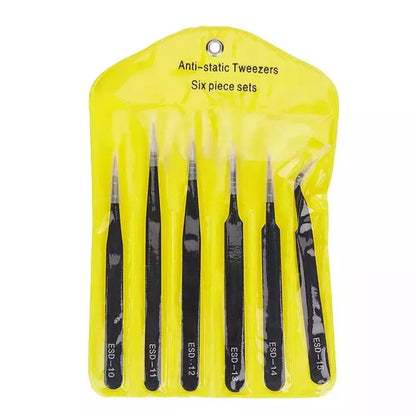 6 Piece Anti-Static Stainless Steel Tweezer Set