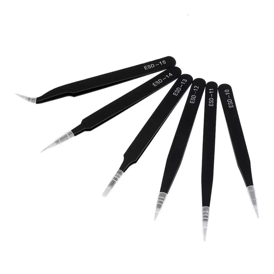 6 Piece Anti-Static Stainless Steel Tweezer Set