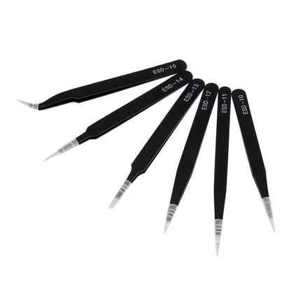 6 Piece Anti-Static Stainless Steel Tweezer Set