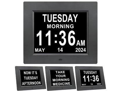 8inch LED Dementia Digital Calendar Clock Alarm Extra Large Day/Week/Month/Year