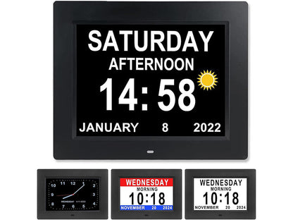 8inch LED Dementia Digital Calendar Clock Alarm Extra Large Day/Week/Month/Year