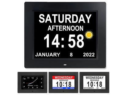 8inch LED Dementia Digital Calendar Clock Alarm Extra Large Day/Week/Month/Year