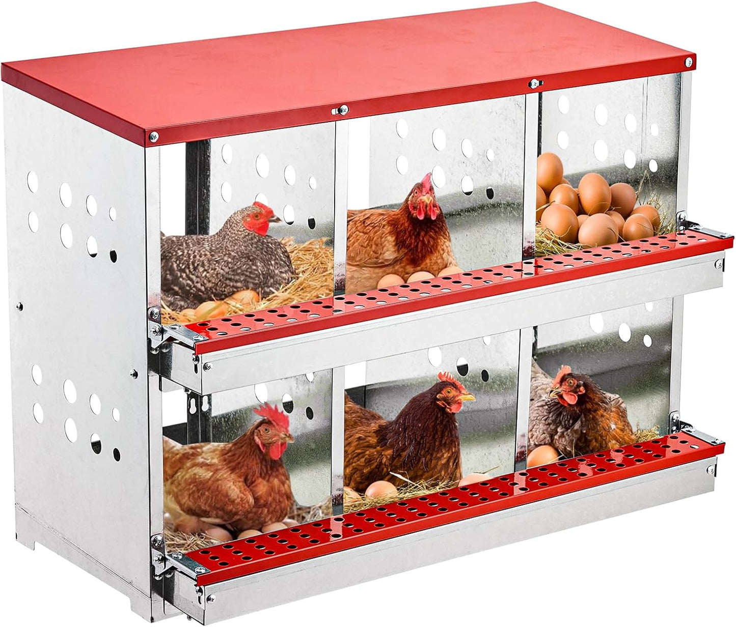 Nesting Box Chicken Hen Roll Away Laying Nest Boxes Chook Brooder 6 Compartment