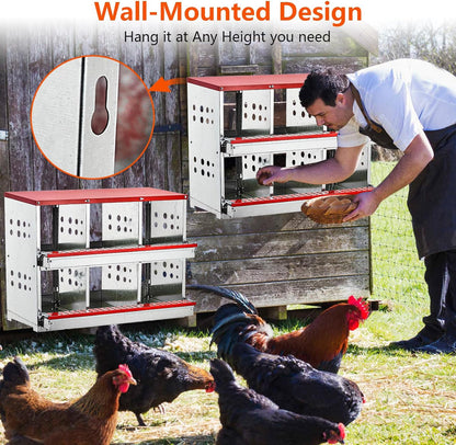 Nesting Box Chicken Hen Roll Away Laying Nest Boxes Chook Brooder 6 Compartment