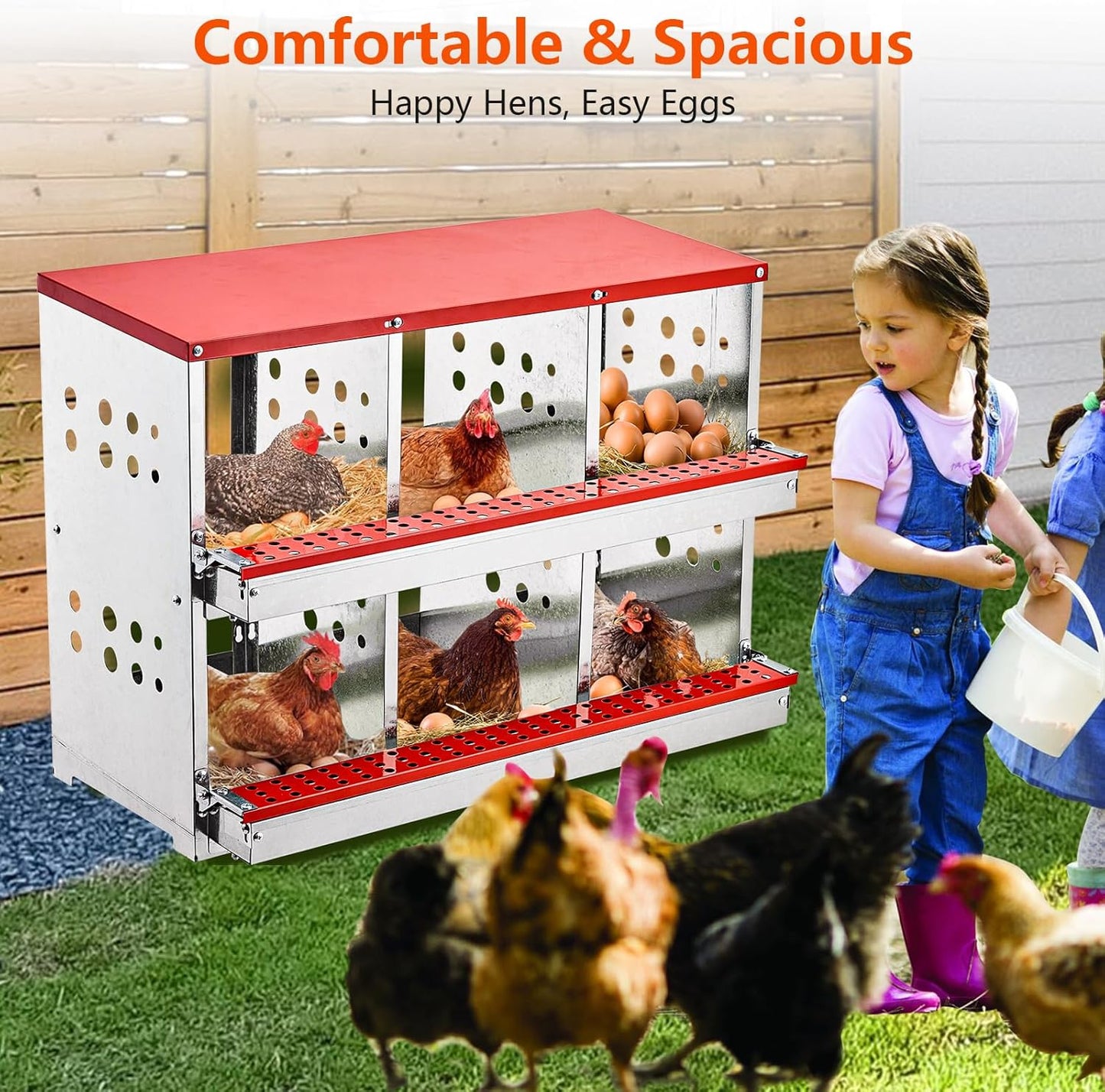 Nesting Box Chicken Hen Roll Away Laying Nest Boxes Chook Brooder 6 Compartment