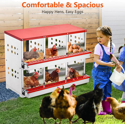Nesting Box Chicken Hen Roll Away Laying Nest Boxes Chook Brooder 6 Compartment