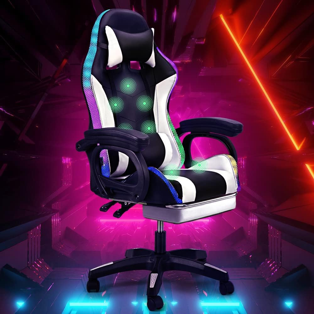 Gaming Chair with Footrest - RGB Gaming Chair with Speakers & Lights