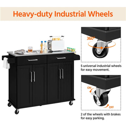 Kitchen Island on Wheels Kitchen Cart Trolley with Stainless Steel Top