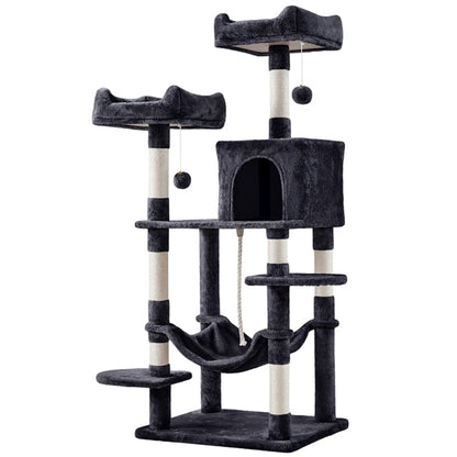 59″ Tall Multilevel Cat Tree with Condo & Plush Perch & Scratching Post