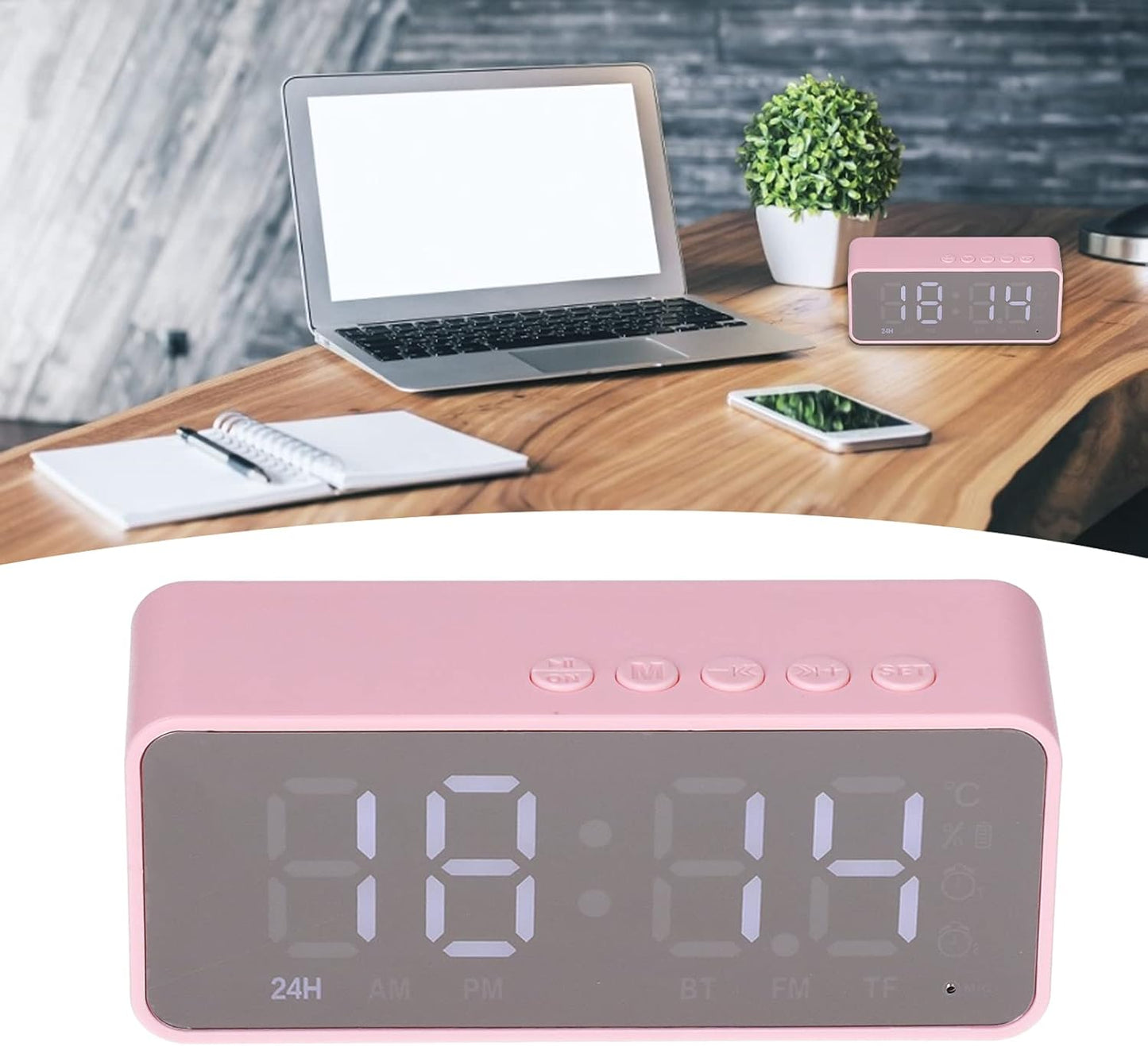 Digital Smart Alarm Clock With Bluetooth Speaker (Pink)