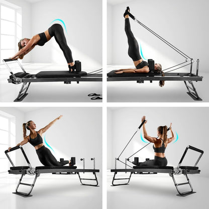 Foldable Pilates Reformer With Headrest Black
