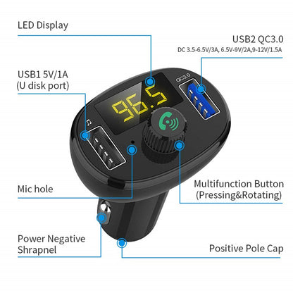 Car Bluetooth Receiver Wireless Radio Adapter Hands-Free Car Kit