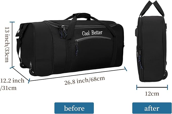Ecotrek 55L Foldable Rolling Duffel Bag with 2 Wheels – Waterproof Oxford Weekender Travel Bag FL6121