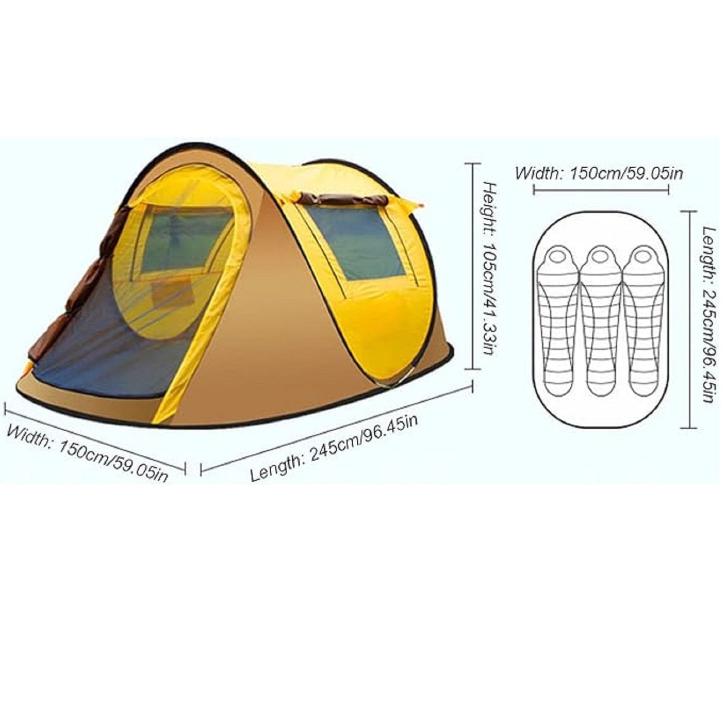 Foldable Camping Tent – Instant Pop-Up (245 × 150 × 105 cm)