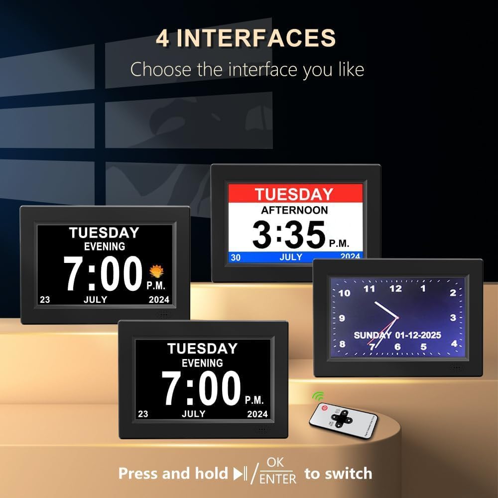 8inch LED Dementia Digital Calendar Clock Alarm Extra Large Day/Week/Month/Year