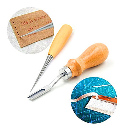 18PCs Leather Craft Tools Kit Tools DIY Groover Punch Kit Stiching Carving Craft Sewing