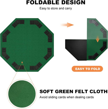 48 Inch Foldable Poker Table Top for 8 Players Chips Tray & Cup Holders Texas