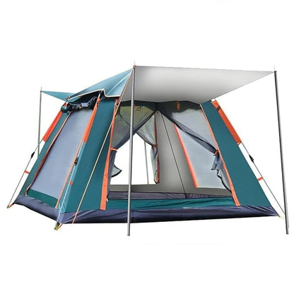 Medium Green camping tent with door pole and carry bag on a white background